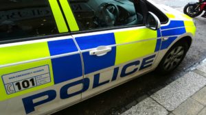 Driver door of British police car