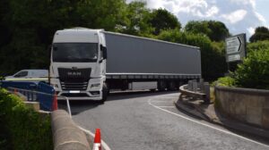 A lorry at the Durweston Bridge