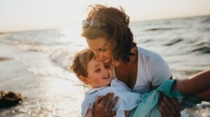 Mother and son at a beach